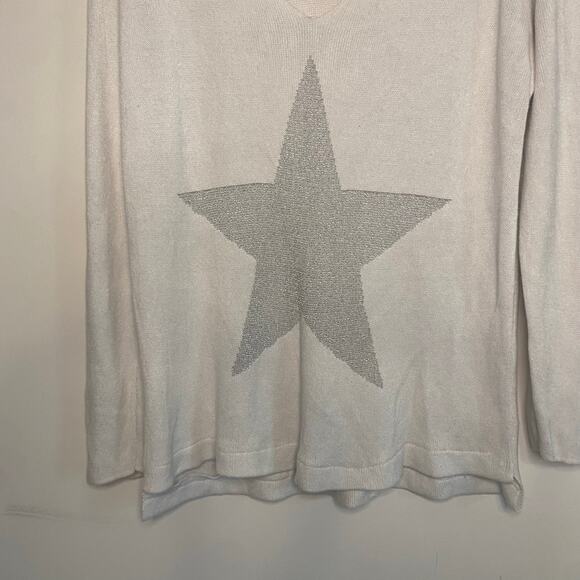Venti 6 Made in Italy Modal White Star Sweater V Neck Soft Casual Size Medium - Picture 4 of 15